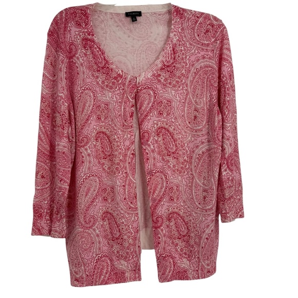 Talbots Sweaters - Talbots paisley Cardigan Sweater beaded Women’s Size XL Buttons pink light